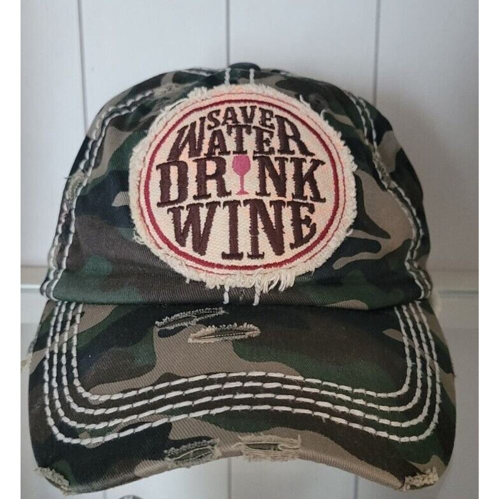 Kbethos Vintage Baseball Cap Hat Camouflage Save Water Drink Wine